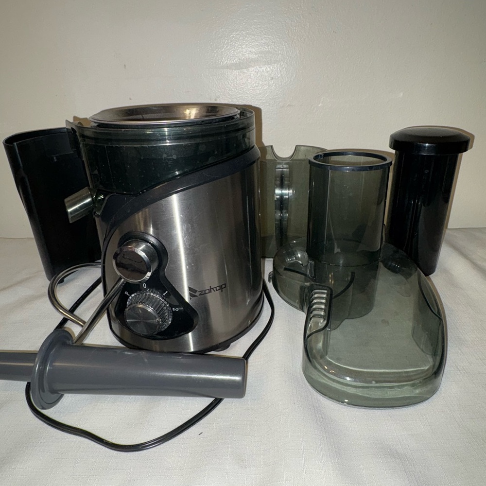 Stainless Steel Juicer with Black and Gray Accents